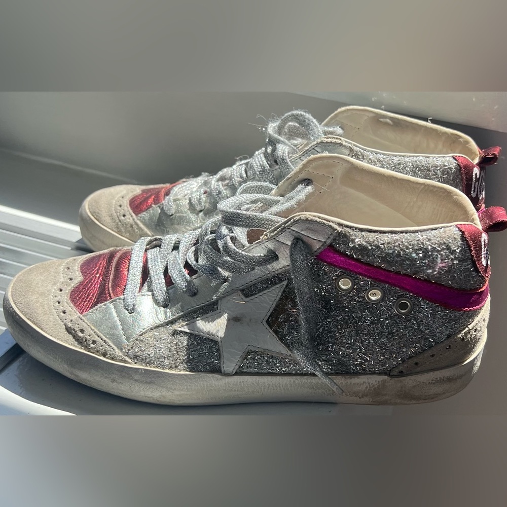 Golden Goose mid star sneakers size 38 - silver glitter and pink